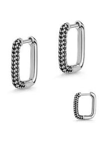 Paar Creolen Firetti "Schmuck Geschenk Silber 925 Ohrschmuck Ohrringe", silberfarben, schwarz, schwarz, Ohrringe, Damen, Silber 925 (Sterlingsilber), Made in Germany - mit Zirkonia (synth.)