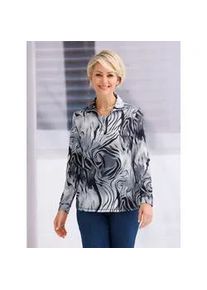 Poloshirt Classic Basics "Winter-Shirt", Damen, Gr. 52, schwarz (schwarz, bedruckt), 95% Polyester, 5% Elasthan, gemustert, mehrfarbig, Shirts