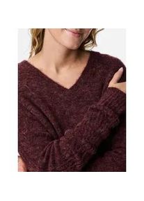 Strickpullover Pieces "PCLAYLA LS V-NECK KNIT NOOS", Damen, Gr. S, tawny port detail:melange, Strick, Obermaterial: 46% Nylon, 25% Polyacryl, 18% Wolle, 8% Alpaka, 3% Elasthan, meliert, regular fit normal, V-Ausschnitt, Pullover Strickpullover