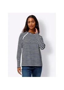 Langarmshirt Heine "Langarm-Shirt", Damen, Gr. 44, bunt (marine, ecru, gestreift), 63% Polyester, 33% Viskose, 4% Elasthan, gemustert, gestreift, mehrfarbig, Rundhals, Shirts Langarmshirt