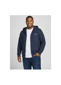 Jack & Jones PlusSize Kapuzensweatjacke "JJCOLLEGE LOGO SWEAT ZIP HOOD PLS", Herren, Gr. 5XL, navy blazer, Sweatware, Obermaterial: 80% Baumwolle, 20% Polyester, JACK & JONES PLUSSIZE, unifarben, regular fit normal, Rundhals, Rippb&uuml;ndchen, Sweatjacken