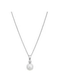 Kette mit Anh&auml;nger LYOMI "585/- Wei&szlig;gold synth. Diam. 0,10 ct. Perle", wei&szlig;, Halsketten, Damen, 45,0cm, 0,1, Gold, L: 45 B: 9mm, gl&auml;nzend, B:9mm