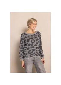 Strickpullover Zhrill "ZHISABELLA", Damen, Gr. S, grau leo, Strick, Obermaterial: 58% Polyester, 33% Polyamid, 9% Wolle, regular fit h&uuml;ftlang, Rundhals, Pullover Strickpullover, Leoparden Muster, Regular Fit