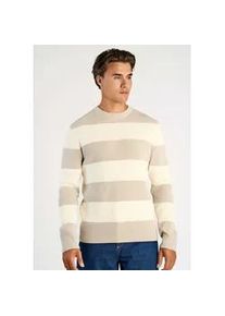 Strickpullover LINDBERGH, Herren, Gr. XL, lt stone grau, Strick, Obermaterial: 80% Baumwolle, 20% Polyester, normal h&uuml;ftbedeckend, Rundhals, Pullover Strickpullover, mit Colorblocking-Streifen