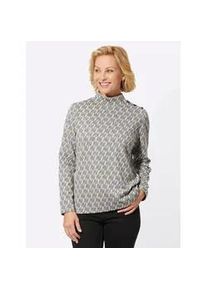 Stehkragenshirt Classic Basics "Jacquard-Shirt", Damen, Gr. 54, schwarz (hellgrau, schwarz, gemustert), 84% Polyester, 14% Viskose, 2% Elasthan, gemustert, Shirts Stehkragenshirt