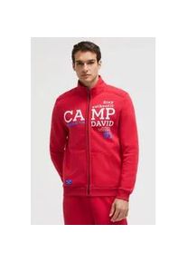 Sweatjacke CAMP DAVID, Herren, Gr. M, classic rot, Material: 65% Baumwolle, 35% Polyester, bedruckt, bestickt, relaxed fit normal, hoch geschlossener Ausschnitt, eingesetzt Rippb&uuml;ndchen, Sweatjacken Sweatjacke, mit Stehkragen