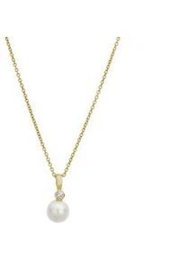 Kette mit Anh&auml;nger LYOMI "585/- Gelbgold synth. Diam. 0,07ct. Perle", gelb, Halsketten, Damen, 45,0cm, 0,07, Gold, L: 45 B: 7,6mm, gl&auml;nzend, B:7,6mm