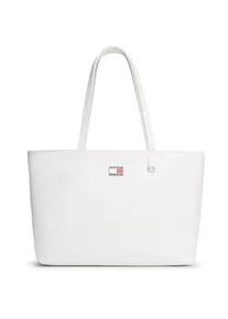 Tommy Hilfiger Tragetasche TOMMY JEANS "TJW VALENTINES TOTE", Damen, Gr. B/H/T: 34cm x 26cm x 13cm, ecru, Textil, Taschen, Damen Schultertasche, Shopper mit herzf&ouml;rmigem Anh&auml;nger