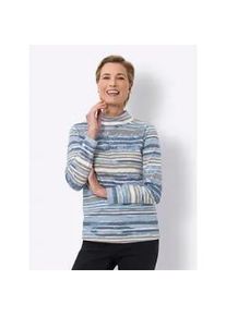 Stehkragenshirt Classic Basics "Stehkragen-Shirt", Damen, Gr. 54, blau (bleu, grau, bedruckt), 100% Baumwolle, bedruckt, gemustert, gestreift, mehrfarbig, Shirts Stehkragenshirt