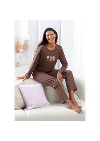 Schlafanzug Comtessa, Damen, Gr. 52/54, schoko, ecru, bedruckt, 100% Baumwolle, Homewear-Sets Schlafanzug
