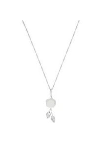 Kette mit Anh&auml;nger Amor "Rosenbl&uuml;te/Bl&auml;tter", silberfarben, wei&szlig;, Halsketten, Damen, Silber 925 (Sterlingsilber), L: 42 B: 1mm, mit Zirkonia (synth.) - mit Perlmutt, B:1mm