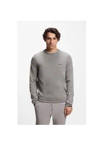 Strickpullover BOSS Green, Herren, Gr. L, open grau063, Strick, Obermaterial: 100% Baumwolle, unifarben, regular fit normal, Rundhals, B&uuml;ndchen, Pullover Strickpullover, Rundhalsausschnitt, Regular Fit, Logo-Print
