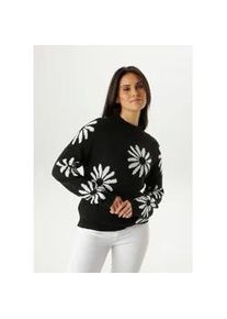 Strickpullover Aniston SELECTED, Damen, Gr. 48, schwarz, wei&szlig;, Strick, Obermaterial: 100% Polyacryl, gebl&uuml;mt, gemustert, l&auml;ssig geschnitten h&uuml;ftlang, Rundhals, Raglan&auml;rmel Rippstrickb&uuml;ndchen, Pullover Strickpullover, mit gro&szlig;en, fantasievollen Bl&uuml;ten - NEUE KOLLEKTION