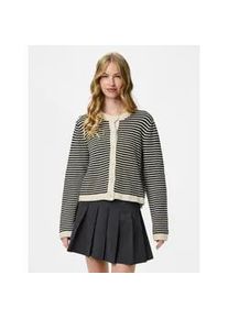 Strickjacke Pieces "PCOLIVERA LS O-NECK KNIT CARDIGAN PWP", Damen, Gr. XS, beige (birch stripes:schwarz), Strick, Obermaterial: 100% Baumwolle, gestreift, regular fit normal, Rundhals, Strickjacken Strickjacke