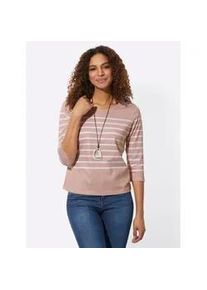 3/4-Arm-Shirt Casual Looks "Ringelshirt", Damen, Gr. 48, beige (puder, geringelt), 100% Baumwolle, bedruckt, gemustert, mehrfarbig, Rundhals, Shirts 3/4-Arm-Shirt