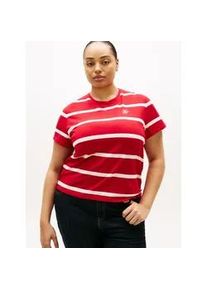 Kurzarmshirt Tommy Hilfiger Curve "CRV TH SCRIPT REG C-NK SS TEE", Damen, Gr. 46, primary rot, calico stp, Single Jersey, Obermaterial: 95% Baumwolle, 5% Elasthan, gestreift, Rundhals, Shirts, in gro&szlig;en Gr&ouml;&szlig;en