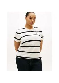 Kurzarmshirt Tommy Hilfiger Curve "CRV TH SCRIPT REG C-NK SS TEE", Damen, Gr. 48, calico, schwarz stp, Single Jersey, Obermaterial: 95% Baumwolle, 5% Elasthan, gestreift, Rundhals, Shirts, in gro&szlig;en Gr&ouml;&szlig;en