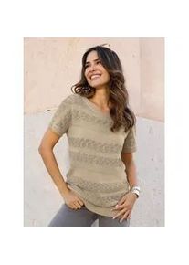 Longpullover Classic Basics "Kurzarm-Pullover", Damen, Gr. 54, sand, sesam, gemustert, 90% Polyacryl, 7% Polyester, 3% metallisierte Fasern, gemustert, gestreift, mehrfarbig, Pullover Longpullover