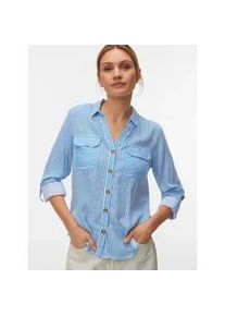V&eacute;ro Moda Hemdbluse VERO MODA "VMBUMPY L/S SHIRT NEW WVN GA NOOS", Damen, Gr. S, nebulas blau stripes:snow wei&szlig;, Web, Obermaterial: 100% Viskose, gestreift, regular fit Po-bedeckend, V-Ausschnitt, mit Riegel Manschette, Blusen Hemdbluse, Viskose, regular fit