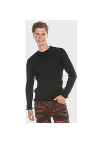Cipo & Baxx Rundhalspullover CIPO & BAXX "Pullover", Herren, Gr. XXL, schwarz, 50% Baumwolle, 50% Polyacryl, unifarben, regular fit, Rundhals, gerader Abschluss, Pullover Rundhalspullover, Langsstreifenmuster