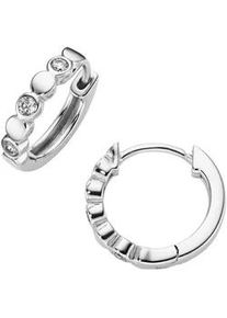 Paar Creolen Firetti "Schmuck Geschenk Silber 925 Ohrschmuck Ohrringe flache Kugeln", silberfarben, kristallwei&szlig;, kristallwei&szlig;, Ohrringe, Damen, 15,1mm, Silber 925 (Sterlingsilber), mit Zirkonia (synth.)
