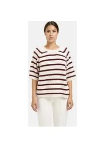 Rundhalspullover Milano Italy, Damen, Gr. XL, vino print, Strick, Material: 30% Polyacryl, 29% Polyamid, 22% Alpaka, 14% Poyester, 5% Wolle, gestreift, loose fit normal, Rundhals, eingesetzt Rippb&uuml;ndchen, Pullover Rundhalspullover