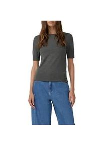 Kurzarmpullover s.Oliver, Damen, Gr. 42, mid grau, Web, Obermaterial: 72% Viskose, 28% Polyester, unifarben, regular fit normal, Rundhals, Pullover, mit Logo Stickerei