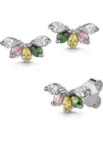 Paar Ohrstecker Firetti "Schmuck Geschenk Silber 925 Ohrschmuck Ohrringe Flower Blume", silberfarben, kristallwei&szlig;, rosa, gelb, gr&uuml;n, kristallwei&szlig;, rosa, gelb, gr&uuml;n, Ohrringe, Damen, Silber 925 (Sterlingsilber), Made in Germany - mit Zirkonia (synth.)