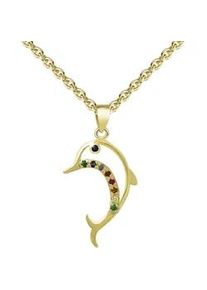 Kette mit Anh&auml;nger Firetti "Schmuck Geschenk Silber 925 Halsschmuck Ankerkette Delfin", gelbgoldfarben, gr&uuml;n, hellblau, violett, orange, rot, gelb, Halsketten, Damen, Silber 925 (Sterlingsilber), L: 45 B: 1,1mm, Made in Germany - mit Zirkonia (synth.), B:1,1mm