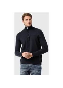 Cipo & Baxx Troyer CIPO & BAXX "Pullover", Herren, Gr. S, blau (navyblau), Feinstrick, 50% Baumwolle, 50% Polyacryl, unifarben, regular fit, Pullover Troyer, mit Troyer-Kragen