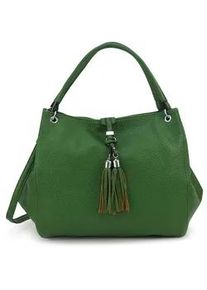 Schultertasche Harpa "UZAY", Damen, Gr. B/H/T: 12,5cm x 33cm x 38,5cm, dunkelgr&uuml;n, Polyurethan (PU), unifarben, Taschen Schultertasche, mit dekorativer Troddel