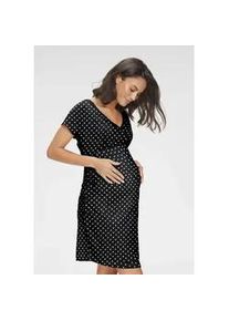 Umstandsnachthemd Lascana, Damen, Gr. 40/42, N-Gr, schwarz (schwarz mit wei&szlig;en punkten), Obermaterial: 95% Baumwolle, 5% Elasthan, gepunktet, bequem, V-Ausschnitt, Kleider, mit Wickeloptik