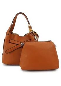 Schultertasche Harpa "MALU", Damen, Gr. B/H/T: 15cm x 22cm x 24,5cm, karamell, Polyurethan (PU), unifarben, Taschen Schultertasche, mit dekorativem Schal
