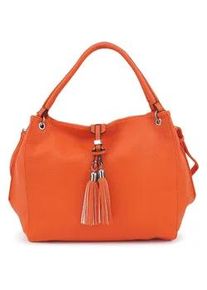 Schultertasche Harpa "UZAY", Damen, Gr. B/H/T: 12,5cm x 33cm x 38,5cm, orange, Polyurethan (PU), unifarben, Taschen Schultertasche, mit dekorativer Troddel
