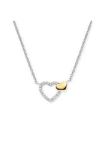 Kette mit Anh&auml;nger Engelsrufer "Herzen Bicolor", gold (silberfarben, gelbgoldfarben, kristallwei&szlig;), Halsketten, Damen, Silber 925 (Sterlingsilber), L: 44 B: 1,33mm, Made in Germany - mit Zirkonia (synth.), B:1,33mm