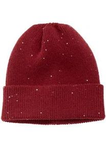 Strickm&uuml;tze Lascana, Damen, blau (rot), Kunstfaser, leicht gl&auml;nzend, unifarben, M&uuml;tzen Strickm&uuml;tze, Beanie, Winterm&uuml;tze, Wollm&uuml;tze, M&uuml;tze mit Umschlag