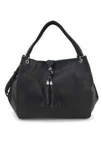 Schultertasche Harpa "UZAY", Damen, Gr. B/H/T: 12,5cm x 33cm x 38,5cm, schwarz, Polyurethan (PU), unifarben, Taschen Schultertasche, mit dekorativer Troddel