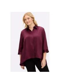 Longbluse sheego, Damen, Gr. 42, bordeaux, 100% Polyester, unifarben, V-Ausschnitt, Blusen Longbluse