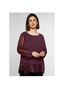 Longbluse sheego, Damen, Gr. 42, burgund, 100% Polyester, Besatz:100% Polyester, unifarben, Rundhals, Blusen Longbluse