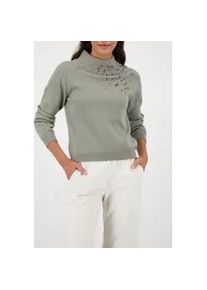Strickpullover monari "Pullover Schmucksteine", Damen, Gr. 34, gr&uuml;n (sage), Strick, Obermaterial: 52% Viskose, 28% Polyester, 20% Polyamid, unifarben, regular fit taillenbedeckt, Rundhals, eingesetzt Rippstrickb&uuml;ndchen, Pullover Strickpullover, Regular fit mit Stehkragen
