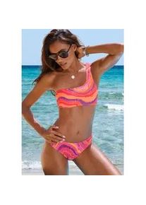 Bustier-Bikini-Top Bruno Banani "Kira", Damen, Gr. 36, Cup A/B, rot (rot, pflaume), Obermaterial: 85% Polyamid, 15% Elasthan. Futter: 90% Polyester, 10% Elasthan, bedruckt, strukturiert, Bikini-Oberteile, Mit One-Shoulder-Form