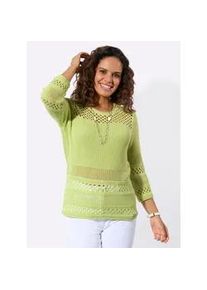 3/4 Arm-Pullover Casual Looks "Ajour-Pullover", Damen, Gr. 50, pistazie, 50% Baumwolle, 50% Polyacryl, unifarben, Pullover