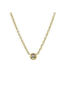 Kette mit Anh&auml;nger LYOMI "585/- Gelbgold Bl&uuml;te synth. Diam 0,10ct.", gelb, Halsketten, Damen, 42,0cm, 0,1, Gold, L: 42 B: 5,5mm, gl&auml;nzend, B:5,5mm