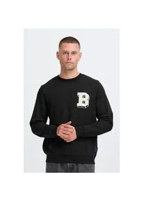 Rundhalspullover Blend "BHBade", Herren, Gr. L, schwarz, Sweatware, 60% Baumwolle, 40% Polyester, unifarben, normal normal, Rundhals, Pullover Rundhalspullover, L&auml;ssiger Sweatpullover mit Stickerei