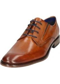 Schn&uuml;rschuh Bugatti, Herren, Gr. 44, cognac, Leder, leicht gl&auml;nzend, used, festlich, Schuhe Schn&uuml;rschuh, Halbschuh, Anzugschuh, Business Schn&uuml;rer mit edler Pr&auml;gung