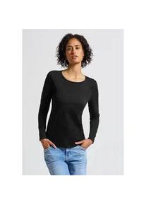 Langarmshirt Street One, Damen, Gr. 34, schwarz (schwarz, morning beige), Web, 100% Baumwolle, unifarben, normal normal, Rundhals, abgesteppt, Shirts Langarmshirt, aus reiner Baumwolle