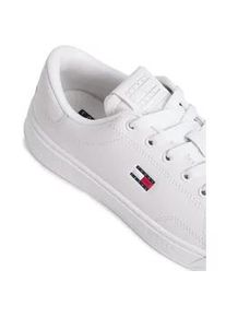 Tommy Hilfiger Plateausneaker TOMMY JEANS "TJW SCRIPT CUPSOLE", Damen, Gr. 38, ecru, Leder, Lederimitat, Schuhe Plateausneaker, Freizeitschuh, Halbschuh, Schn&uuml;rschuh mit seitlicher Logoflagge