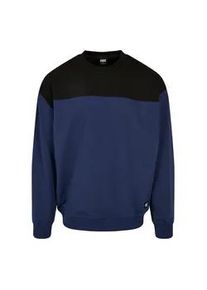 Rundhalspullover Urban Classics "Urban Classics Herren Upper Block Crewneck", Herren, Gr. M, dunkelblau, schwarz, 65% Baumwolle, 35% Polyester, mehrfarbig, relaxed fit, Rundhals, Pullover Rundhalspullover