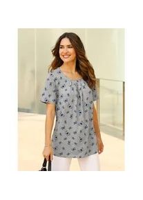 Longshirt Classic Basics "Longshirt", Damen, Gr. 52, grau, meliert, marine, bedruckt, 100% Baumwolle, gemustert, Rundhals, Shirts Longshirt