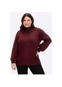 Stehkragenpullover sheego BY JOE BROWNS "Pullover", Herren, Gr. 52/54, bordeaux, 75% Polyacryl, 22% Polyester, 3% Elasthan, unifarben, Pullover Stehkragenpullover